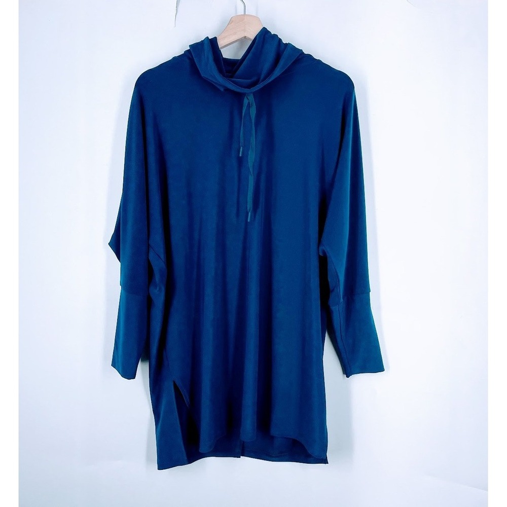 Sympli Teal Blue Cowl Neck Dolman Sleeve Matte Jersey Tunic Top Size 10